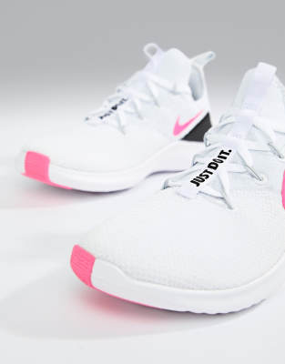 nike training free tr 8 trainers in white with pink swoosh