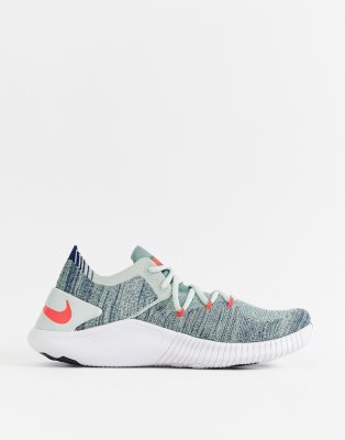 nike training free tr flyknit sneakers in gray and blue