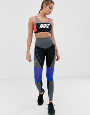 Nike Training – grå och svarta leggings med färgblock och hög midja-Flerfärgad