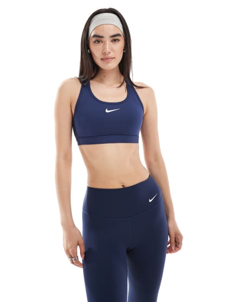 Nike Training Swoosh medium support sports bra in navy