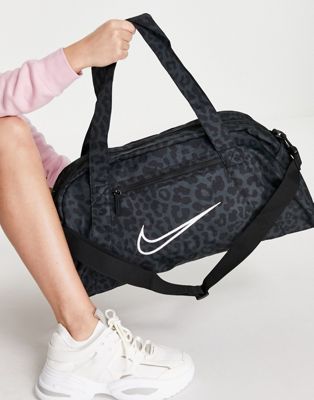 Nike Training Gym Club holdall leopard print bag in near black