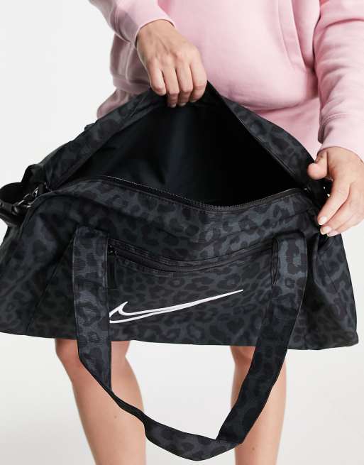 Nike Training Gym Club holdall leopard print bag in near black