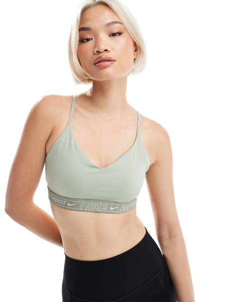 Nike Training Gym Life Swoosh Indy Dri-FIT light support sports bra in khaki