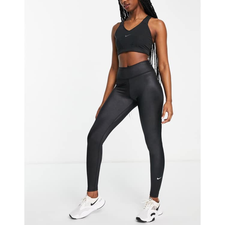 Ser amado Religioso Conversacional Nike Training High Shine Dri-FIT One leggings in black | ASOS