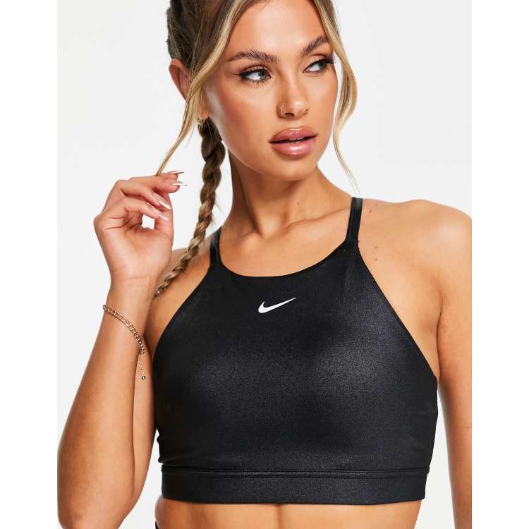 Nike Training High Shine Indy light support sports bra in black ASOS