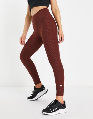 Nike Leggings Dri Fit One Icon Clash Mid-Rise 7/8 Printed Castanho