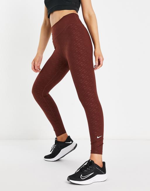 Nike Training – Icon Clash Dri-FIT One Luxe – Brązowe legginsy o długości 7/8 ze wzorem na całej powierzchni
