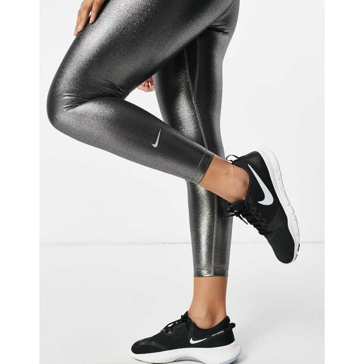 Nike Pro Womens XS Black Silver Shimmer Leggings Full Length