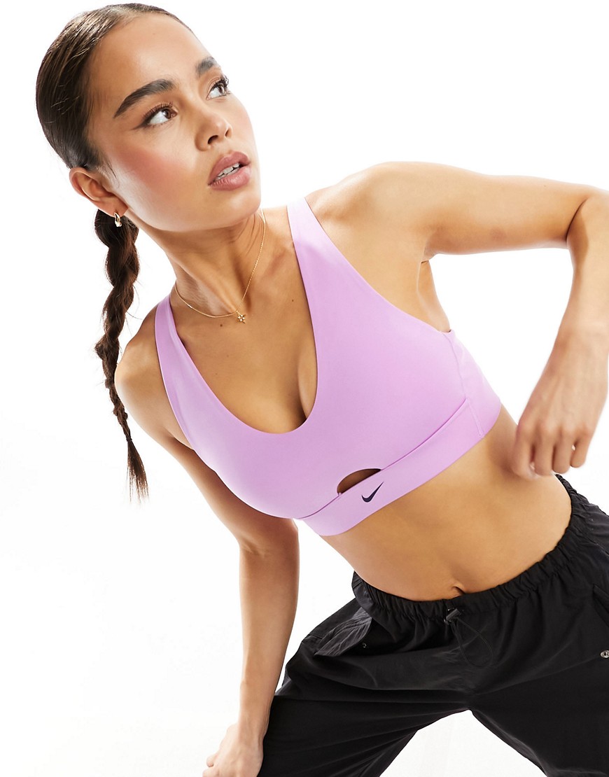 Nike Training Indy Dri-Fit plunge cutout medium support sports bra in purple