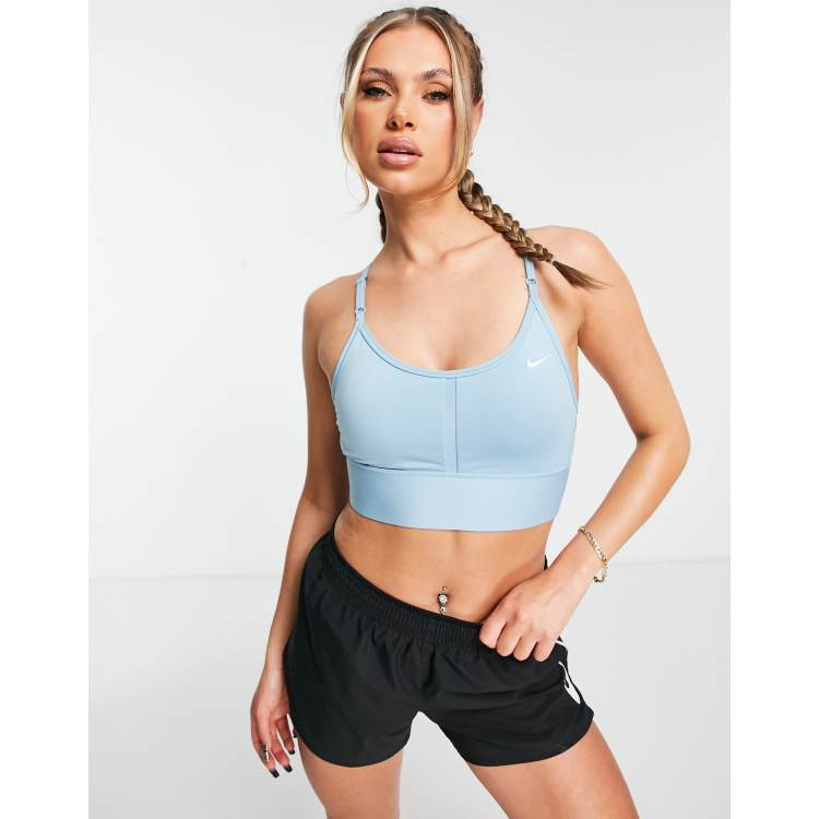 Nike Training – Indy Dri-FIT – Sport-BH in Blau mit schmalen Trägern und  leichter Stützfunktion