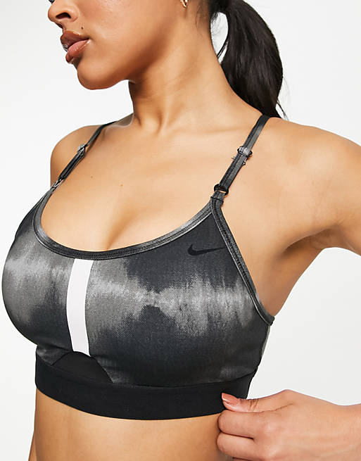 Nike Training Indy Dri-FIT tie dye light support sports bra in dark grey