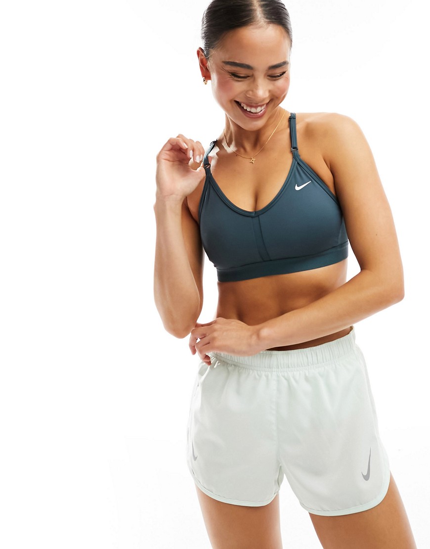 Nike Training Indy Dri-Fit v-neck light support sports bra in jungle green