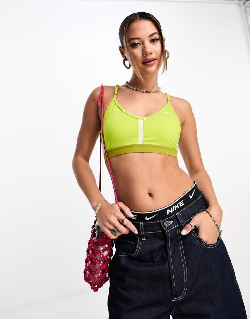 Nike Training – Indy Dri-FIT – Żółty biustonosz sportowy o lekkim wsparciu z dekoltem w szpic