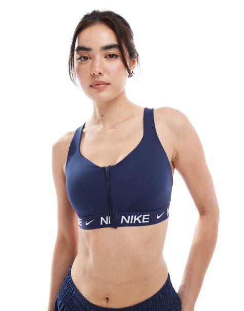 Nike Training Indy high support front zip sports bra in navy - view 1