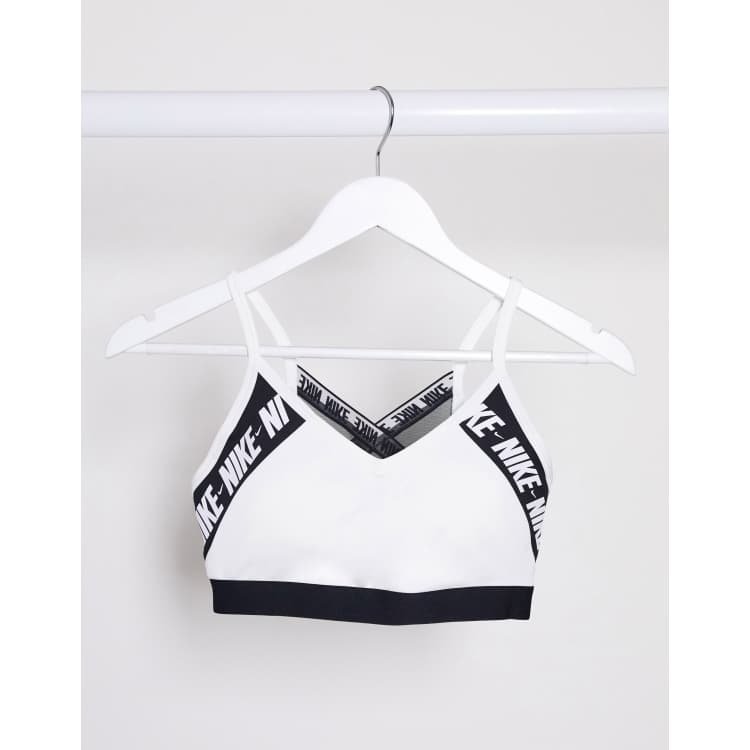 Nike Training Indy light support logo taping sports bra in white