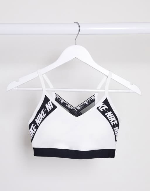 Nike Training Indy light support logo taping sports bra in white