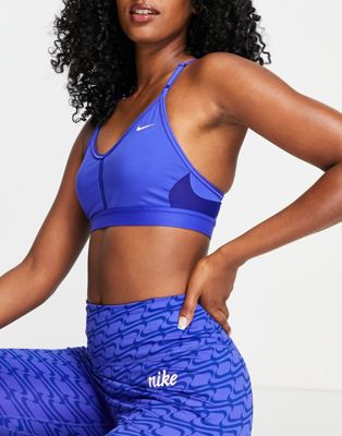Nike Training Indy light support sports bra in blue - ASOS Price Checker