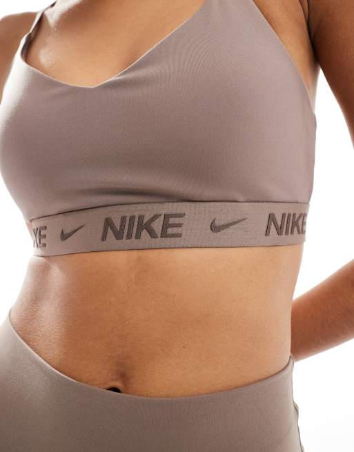 Nike Training Indy light support sports bra in brown, 3 of 4