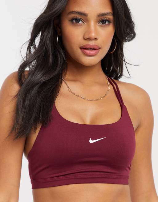 Nike Training Indy light support sports bra in burgundy