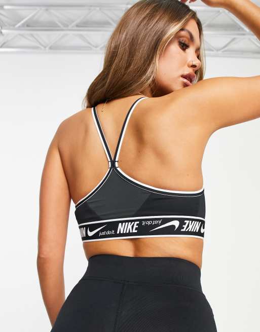 Nike Training Indy logo band Dri-FIT light support sports bra in black, 3 of 4