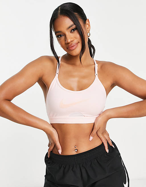 Nike Training Indy NSW Swoosh light support sports bra in pink