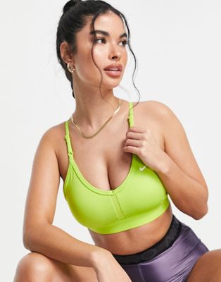 Nike Training Indy V-neck light support sports bra in lime green