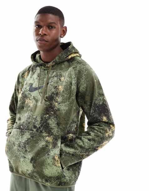 Nike Training – Kapuzenpullover in Grün mit Military-Muster - view 1