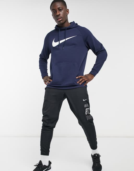 Nike Training Large Swoosh hoodie in navy