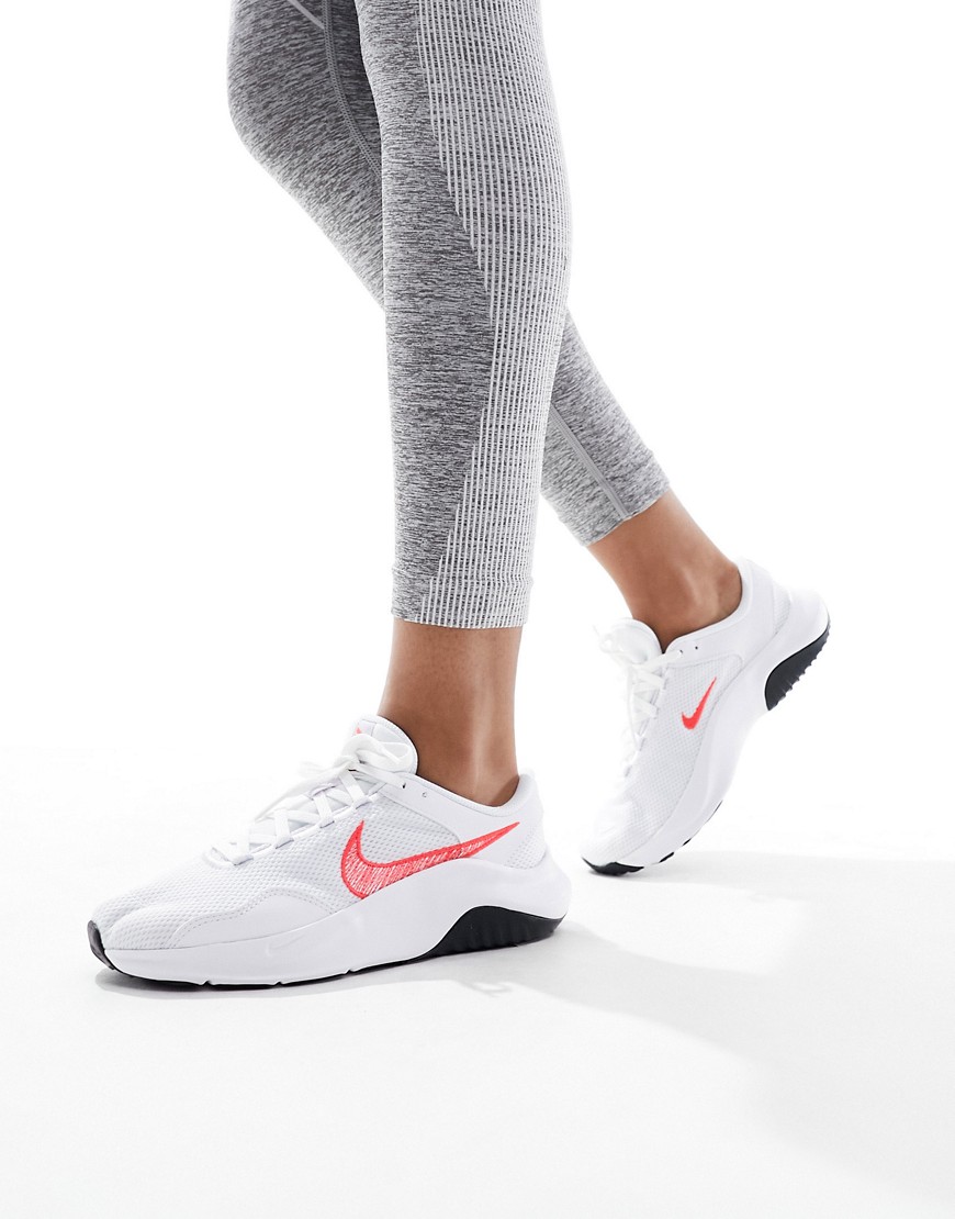 Nike Training Legend Essential 3 trainers in white and crimson