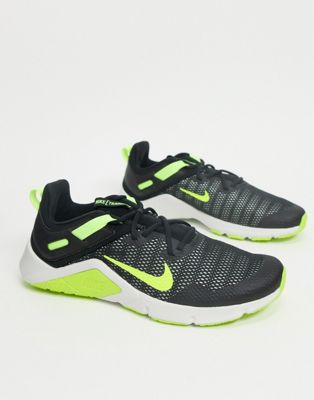 black and neon green nike shoes