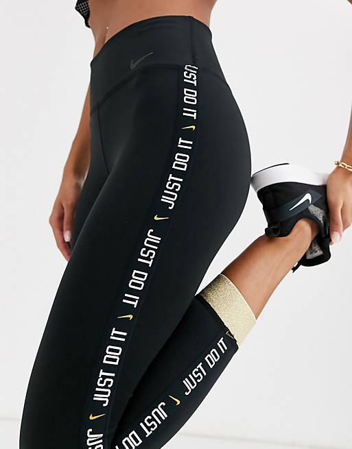 Nike Training leggings with gold sparkle trim