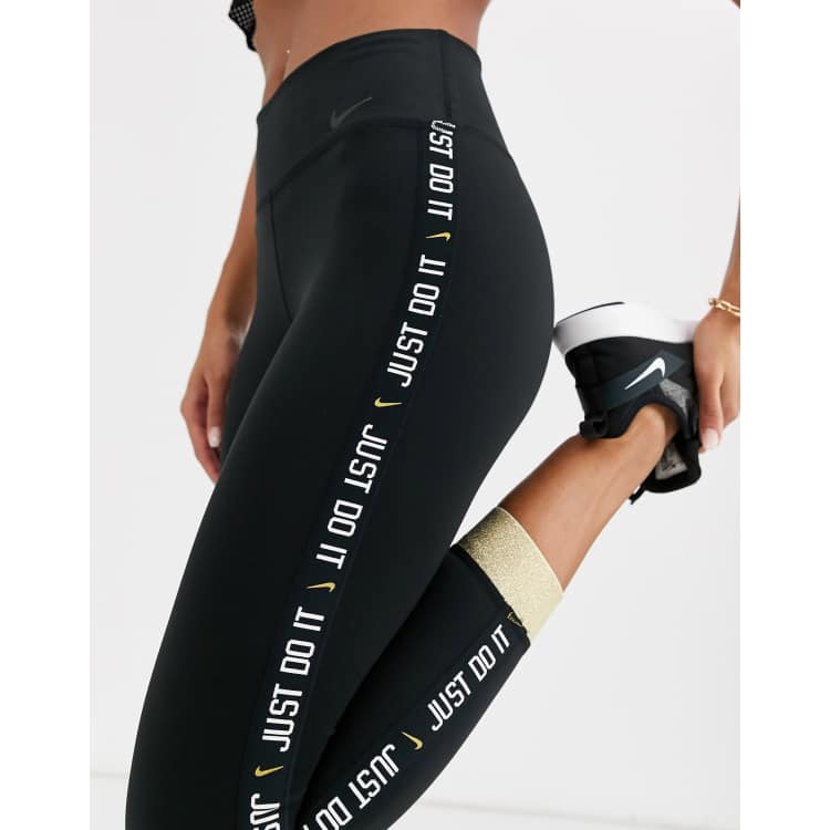 NEW Nike Femme High Rise Black Gold JDI Just Do It Leggings pants