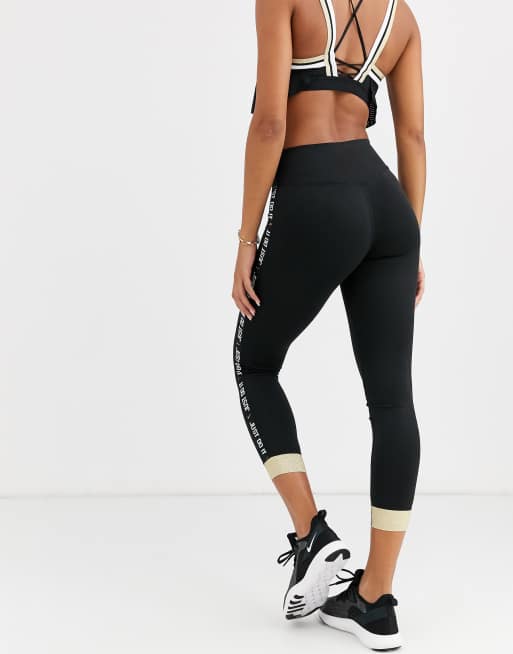 Nike Pro Black Gold Metallic Sparkle Capri Leggings Women Small