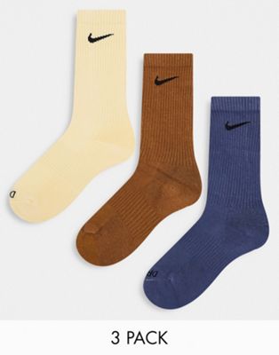 Nike Training - Lot de 3 paires de chaussettes - Bleu et taupe