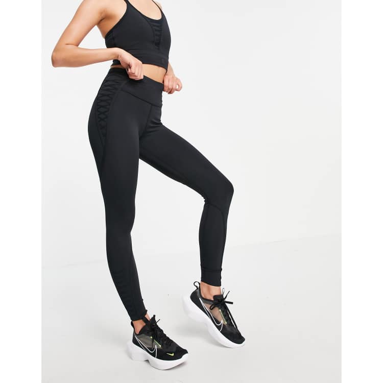 Nike Women's One Luxe Mid Rise 7/8 Laced Legging (Black, X-Large)