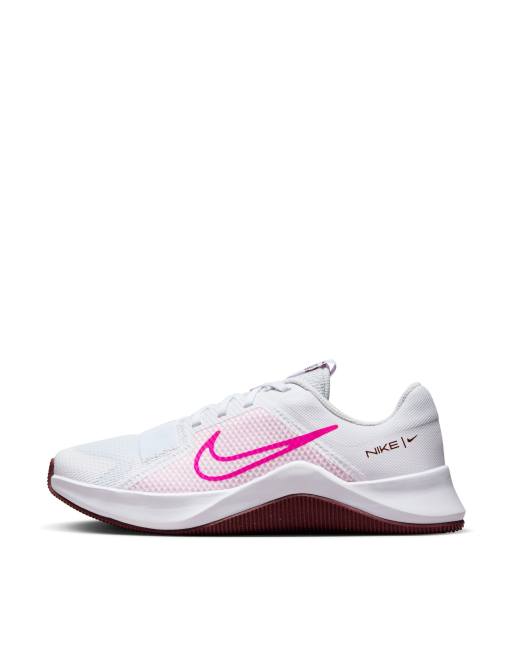 Nike training free tr 8 sneakers in white with pink swoosh best sale