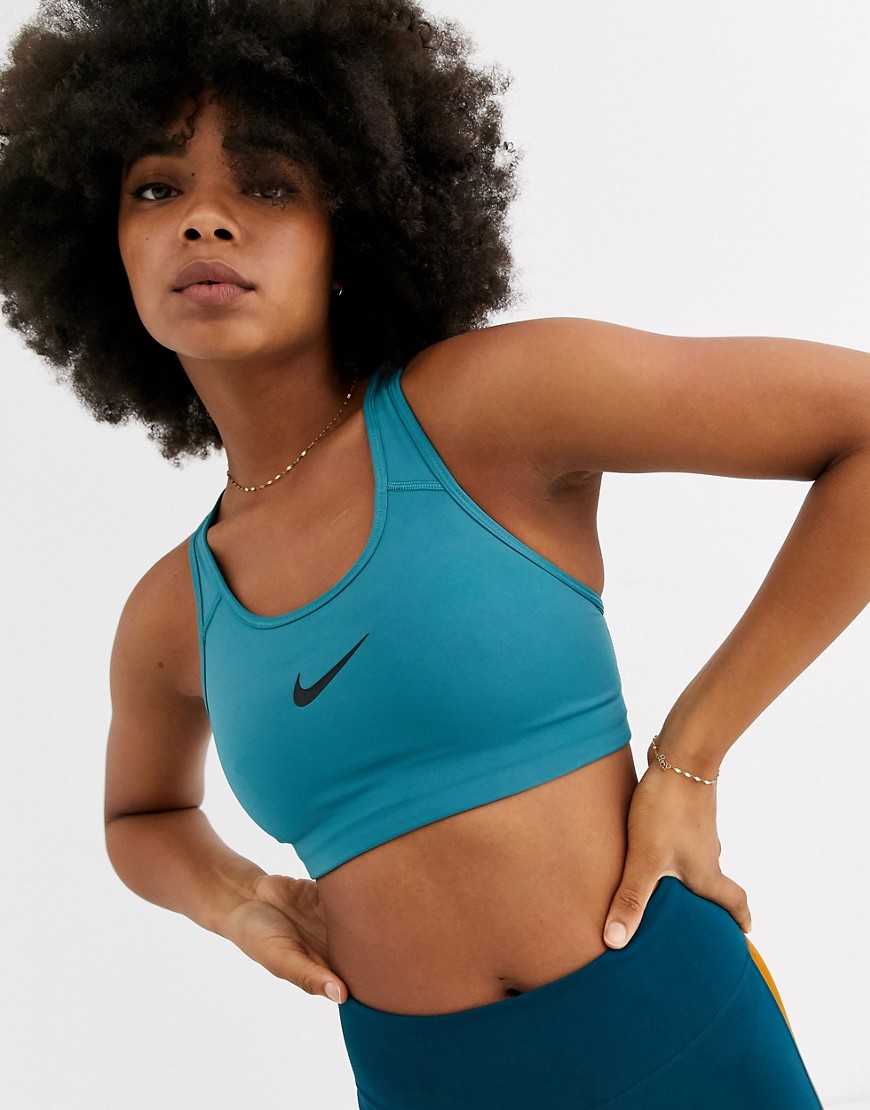 Nike Training medium support swoosh bra in teal-Blue