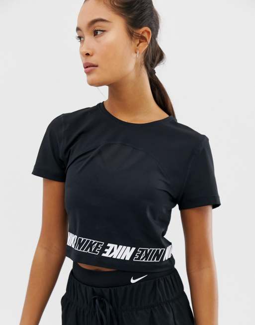 Nike Training Mesh Insert Crop T-shirt In Black | ASOS