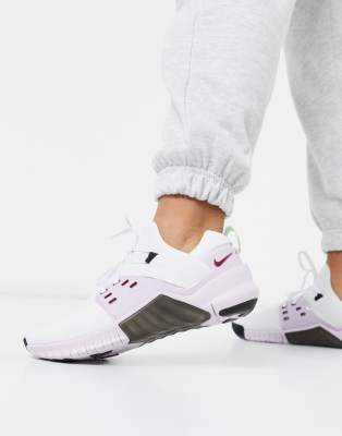 nike training metcon 2 sneakers in white and lilac