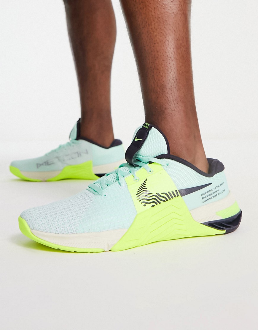 Nike Training Metcon 8 sneakers in mint and lime green-White