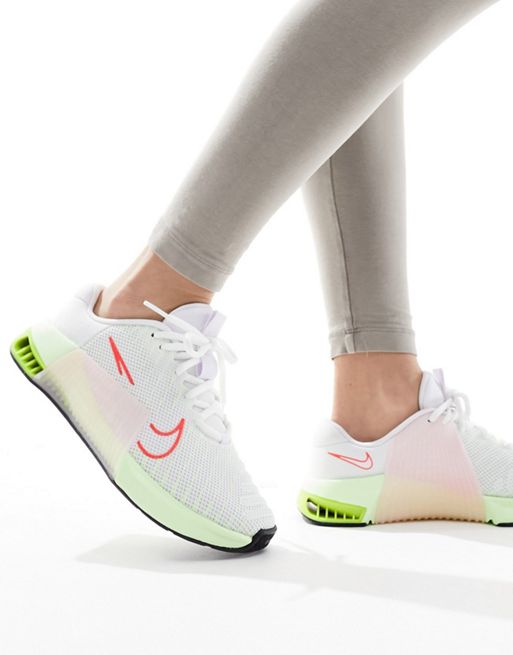 Nike Training Metcon 9 trainers in white, volt and pink