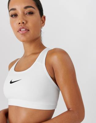 nike training mid support swoosh bra in white