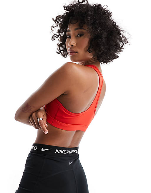 Nike Training mini swoosh medium support sports bra in red