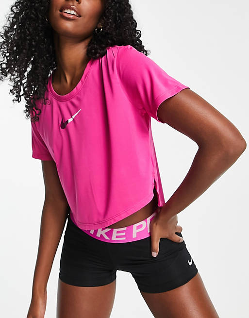  Nike Training One Colourblock cropped t-shirt in bright pink 