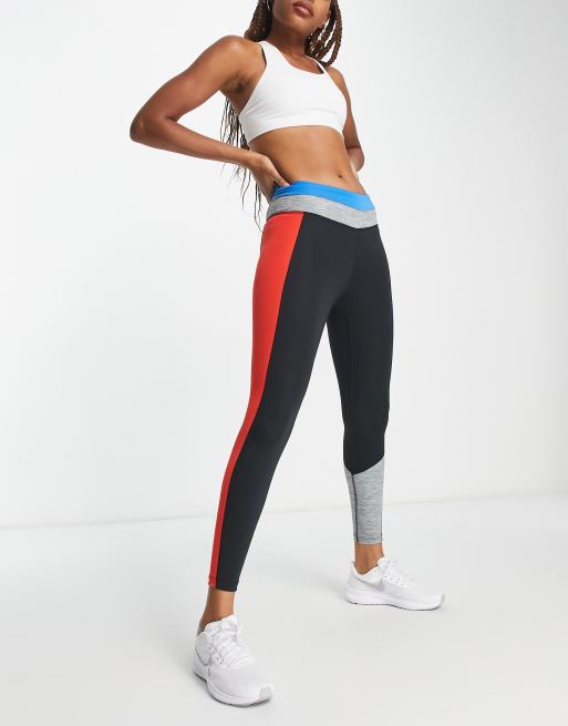 Nike Training One Colourblock leggings in black and blue | ASOS