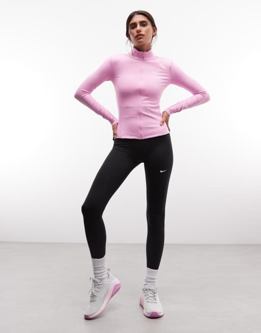 Nike Training One Dri-FIT aansluitende top met lange mouwen en rits in roze, 2 van 4
