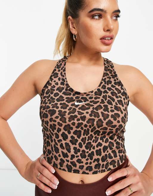 Nike Training - One Dri-FIT - Brun top med leopardprint i slim fit