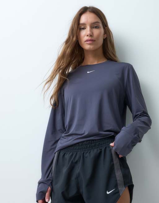 Nike Training One Dri-FIT classic long sleeve top in grey, 3 of 5