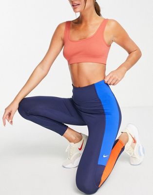 Nike Training One Dri-FIT Colourblock 7/8 leggings in blue