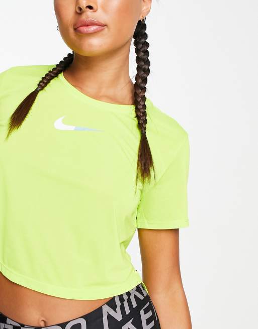 Nike Training One Dri FIT cropped tank in lime green